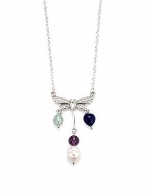925 Sterling Silver Dragonfly Necklace W/Natural Stones